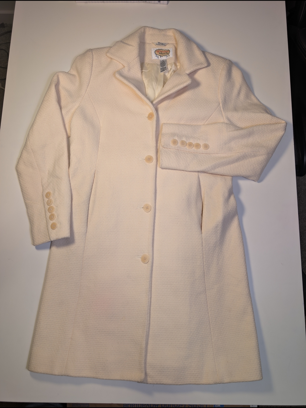 VTG Talbots Petite 85% Virgin Italian Wool Textured Car Coat Ivory Cream 6P